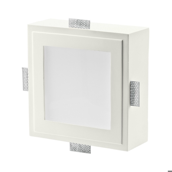 Isyluce portafaretto quadrato  di gesso da incasso a soffitto con vetro