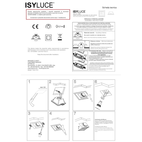 Isyluce portafaretto quadrato  di gesso da incasso a soffitto con vetro