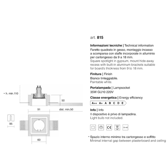 Isyluce porta faretto quadrato di gesso da incasso per controsoffitto