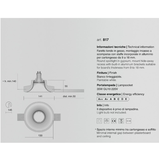 Portafaretto in gesso da incasso a soffitto rotondo isyluce