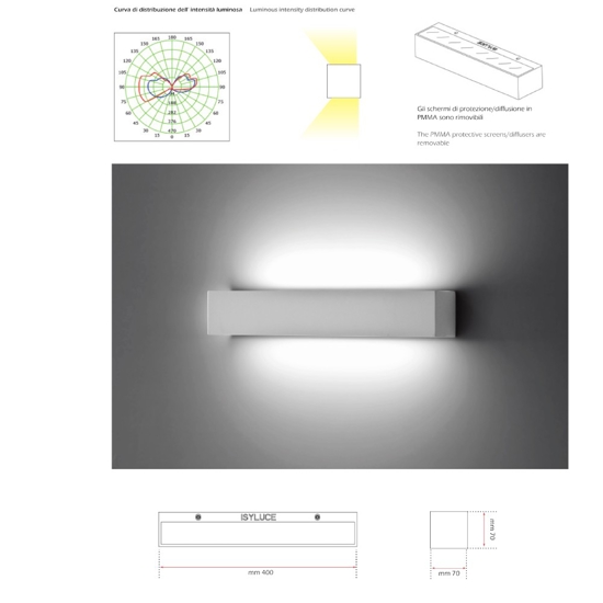 Isyluce applique rettangolare moderna gesso bianco 30w 3000k