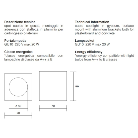 Faretto da soffitto cubo bianco gesso quadrato isyluce