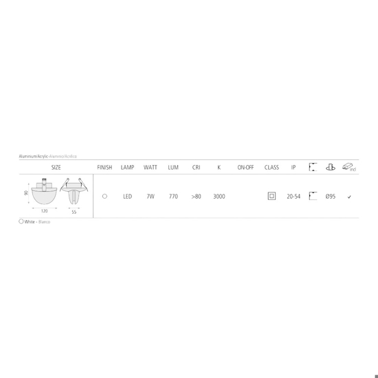 Faretto da incasso  a soffitto bianco tagli di luce 7w 3000k ip54