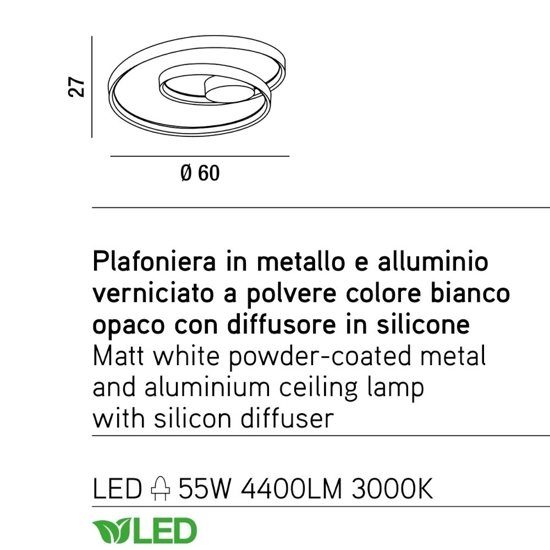 Plafoniera led 55w 3000k bianca design moderna ritmo perenz illuminazione