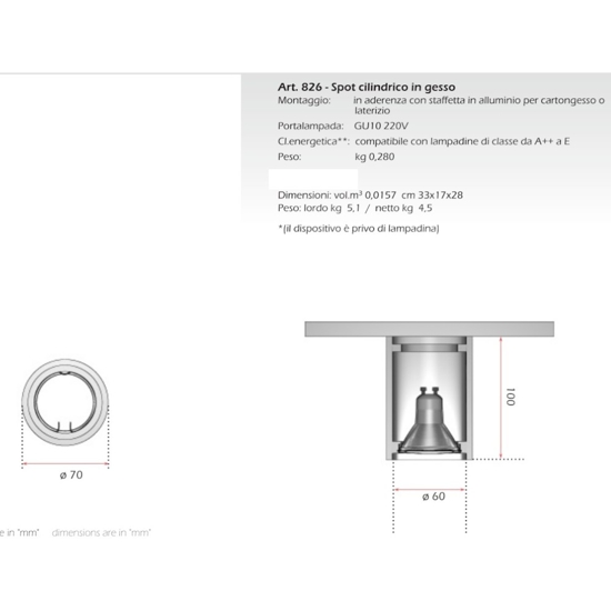 Faretto lampada da soffitto cilindro bianco in gesso isyluce