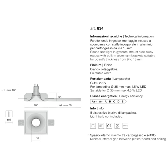 Isyluce mini portafaretto rotondo di gesso incasso per controsoffitto