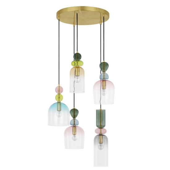 Lampadario sospeso oro per soggiorno vetri multicolor