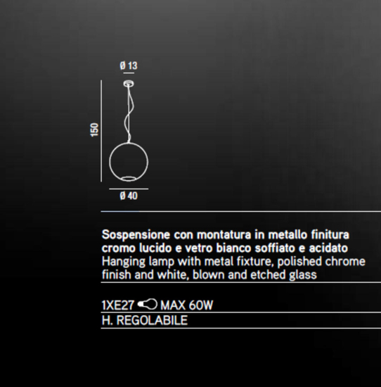 Lampada a sospensione ufo sfera vetro bianco perenz