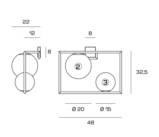 Applique lampada da parete miloox buble due sfere vetro bianco