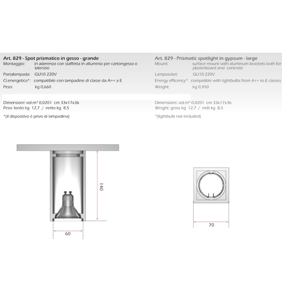 Plafone cubo da soffitto gesso bianco isyluce verniciabile