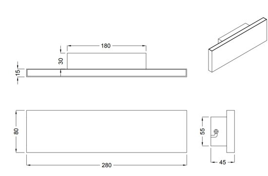 Applique led 12w 3000k antracite design moderna rettangolare