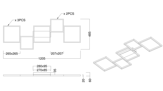 Plafoniera led 34w 3000k moderna nera dimmerabile per soggiorno