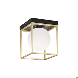 Lingotto pl1 ideal lux plafoniera moderna quadrata cubo nero e oro boccia vetro