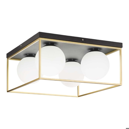 Lingotto pl4 ideal lux plafoniera moderna 4 luci boccia vetro bianco opaco quadrata