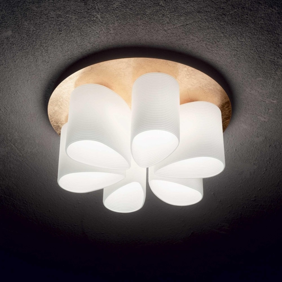 Daisy pl6 ideal lux plafoniera moderna per salotto foglia oro diffusori vetro