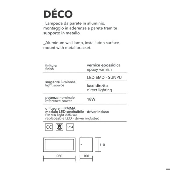 Isyluce applique da esterno  18w 3000k ntracite deco