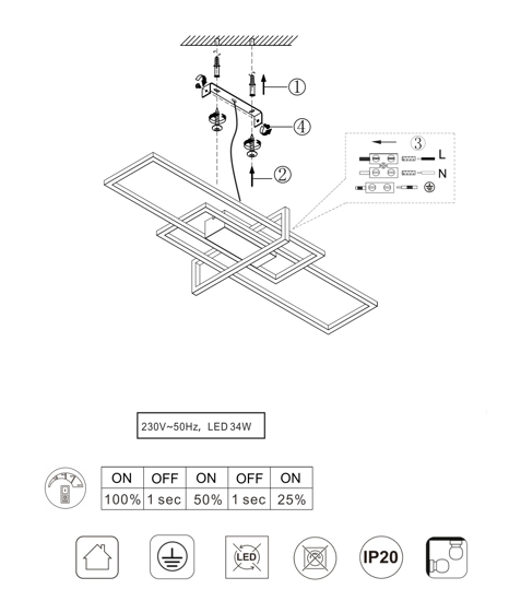 Plafoniera moderna led dimmerabile 4000k 34w bianca