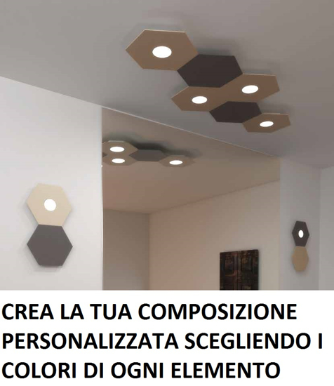 Top light hexagon plafoniera led 2 luci con placca foglia rame da ingresso