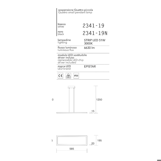 Lampadario affralux quattro nero led 56w 3000k moderno