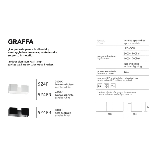 Applique graffa isyluce led 10w 4000k bianco moderna