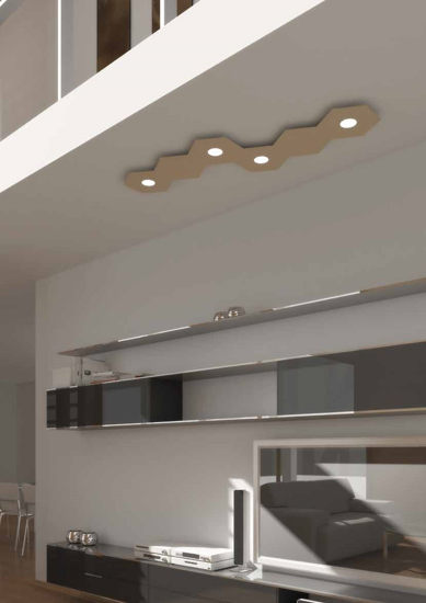 Plafoniera led moderna decoro foglia oro 3 luci + 1 piastra decorativa