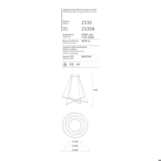 Affralux aluring nero lampadario led 71w 3000k cerchi moderno