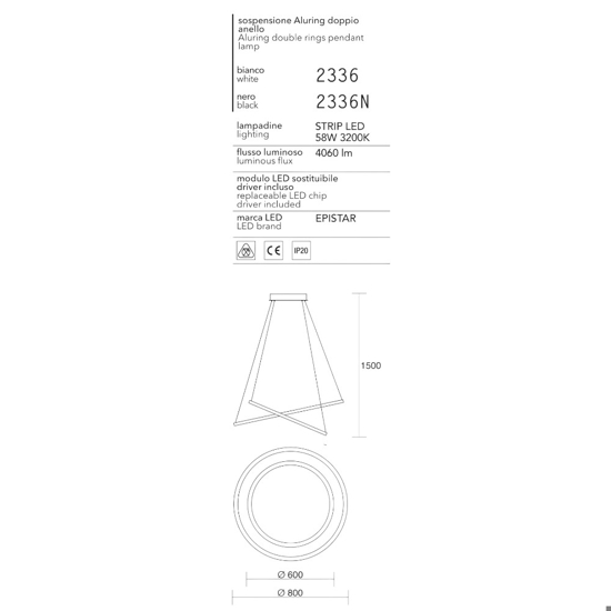 Lampadario moderno led 58w 3200k cerchi nero affralux aluring