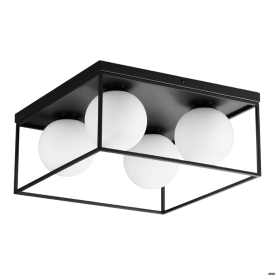 Lingotto pl4 ideal lux plafoniera 4 nera quadrata bocce vetro bianco industrial