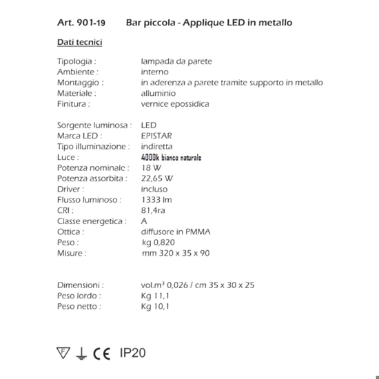 Applique nero led 18w 4000k moderna isyluce rettangolare