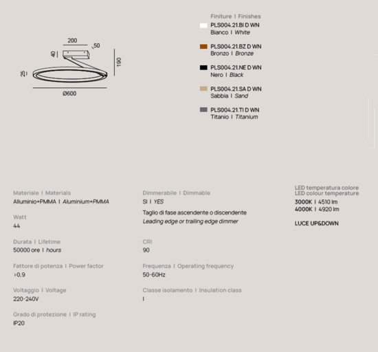 Plafoniera a led 44w 3000k 4000k rotonda nera vivida meridiana dimmerabile