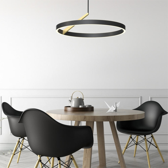 Lampadario a sospensione cerchio nero e oro led cct 37w dimmerabile con telecomando