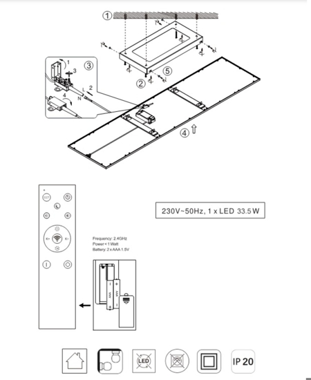 Pannello led plafoniera dimmerabile 2700k-6500k con telecomando