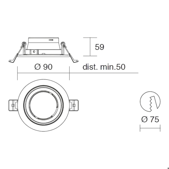 Faretto da incasso rotondo bianco interno oro per controsoffitto