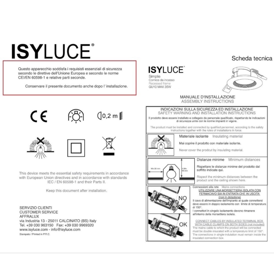 Isyluce faretto nero da incasso rotondo orientabile