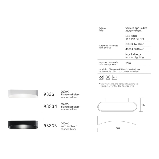 Applique led isyluce drappo bianco 36w 4000k design moderna