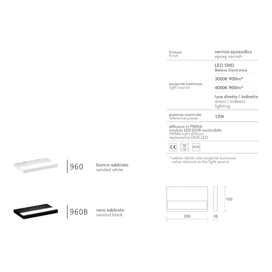 Isyluce applique nero led mono emissione 12w 4000k