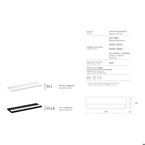 Applique nero mensola led 24w 3000k-4000k isyluce plate moderna