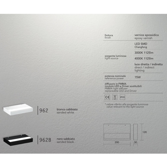 Applique nero isyluce plate duplex led 15w 3000k-4000k