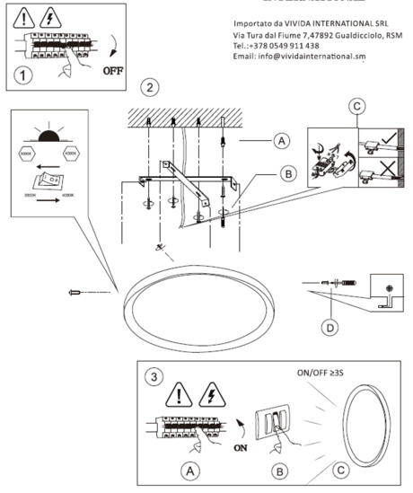 Grande plafoniera rotonda nera da soggiorno led 55w 3000k 4000k atena vivida