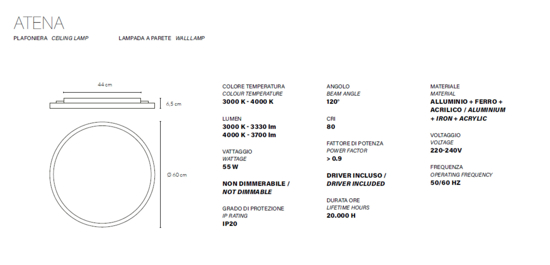 Plafoniera atena rotonda led 55w 3000k 4000k rame e argento vivida