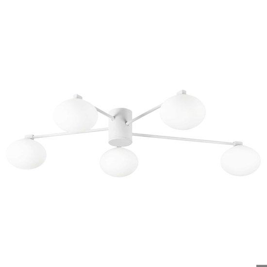 Ideal lux hermes pl5 d90 plafoniera 5 sfere vetro bianco per salotto moderna