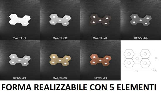 Toplight hexagon plafoniera moderna 5 luci decoro foglia argento rettangolare