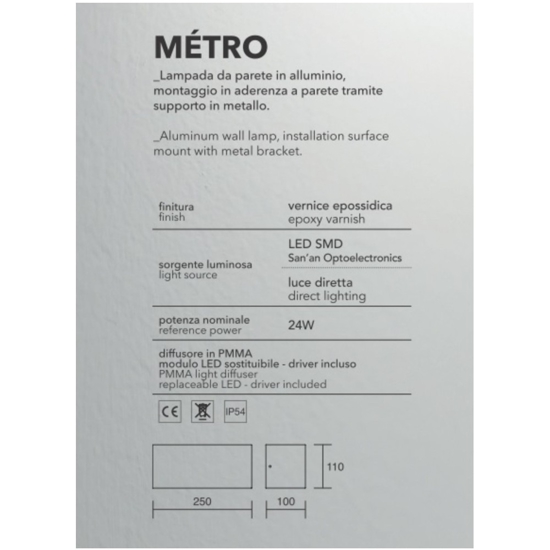 Isyluce metro applique da esterno 24w 3000k antracite