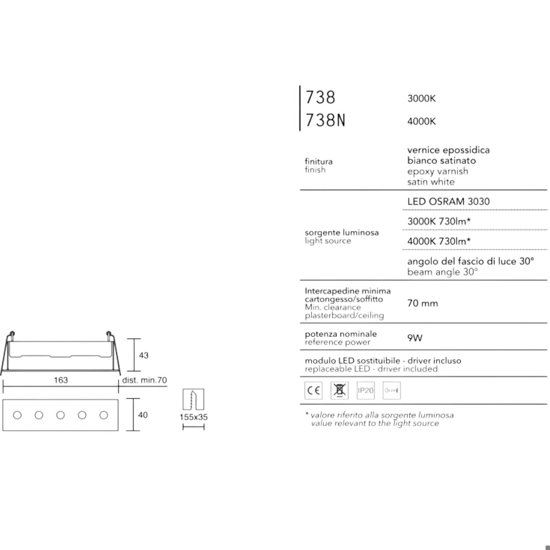 Faretto da incasso  per controsoffitto 9w 4000k 220-240v isyluce exacta bianco