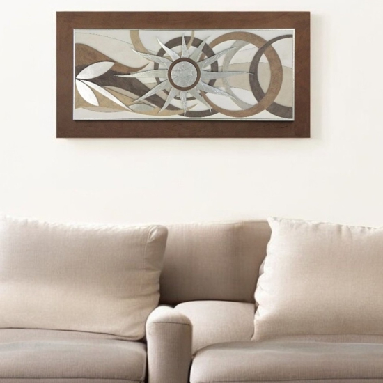 Quadro moderno sole 120x60 marrone argento per soggiorno