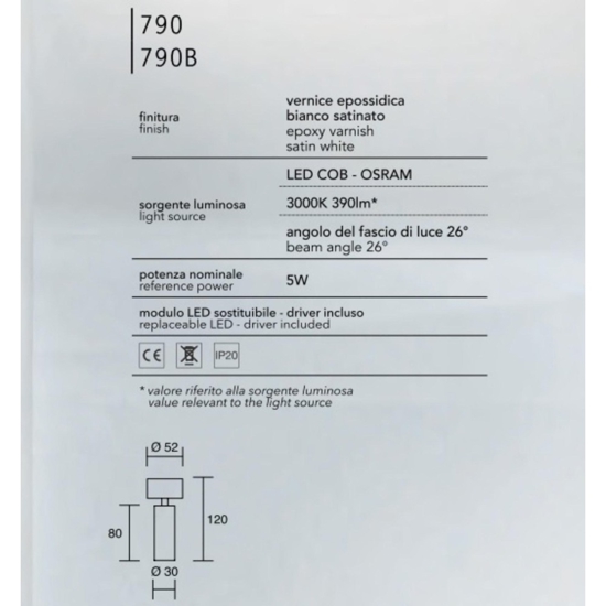 Isyluce focus slim applique led bianco orientabile led 5w 3000k