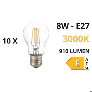 Confezione n&deg;10 lampadine e27 led 8w 3000k 910lm goccia trasparente ideal lux