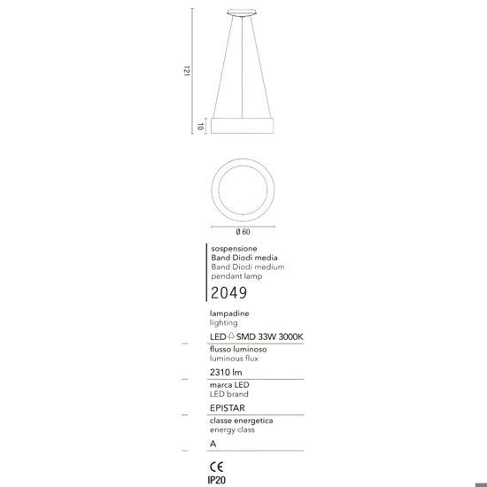 Affralux band diodi lampadario a sospensione 60cm cerchio bianco led 3200k