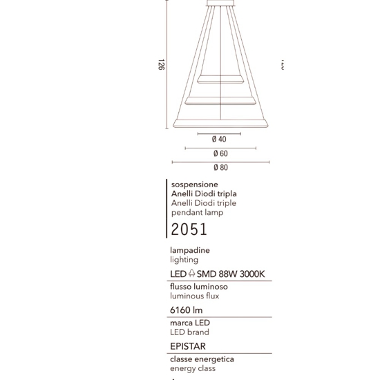 Lampadario moderno led 102w 3200k affralux anelli diodi