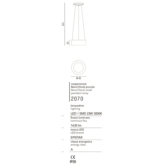 Affralux band diodi 45cm lampadario sospensione led bianco cerchio moderno